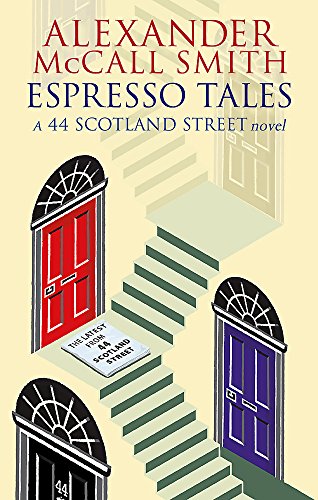 Book cover for Espresso Tales by Alexander McCall Smith featuring illustrated doors and stairs.