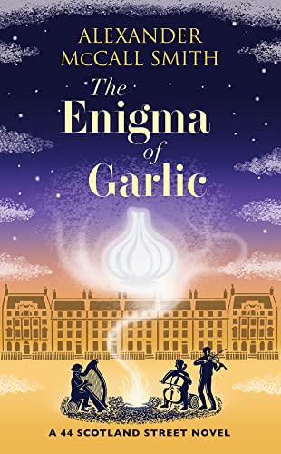Book cover: "The Enigma of Garlic" with garlic illustration and Edinburgh skyline.