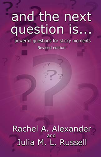 Book cover with purple and white question marks, titled "And the Next Question Is...