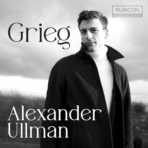 Black and white CD cover featuring pianist Alexander Ullman in a coat.