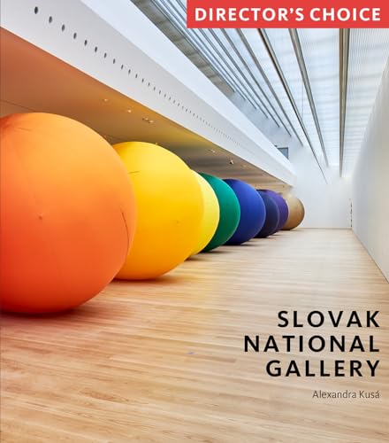 Row of colorful spherical sculptures in a bright gallery space.