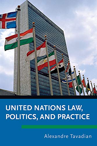 Book cover with the United Nations building and many national flags.