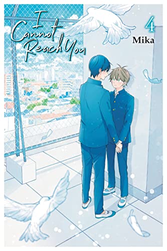 Two schoolboys in blue uniforms stand close together on a rooftop with white doves.