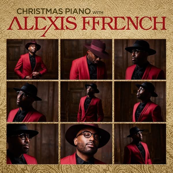 Album cover featuring Alexis Ffrench in a red suit and hat, nine times.