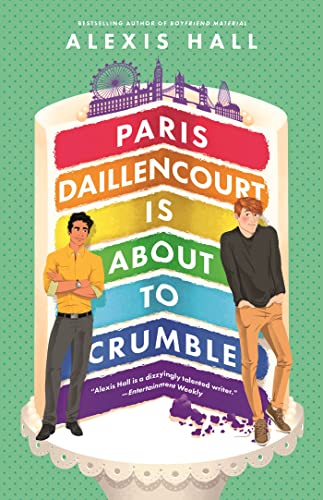 Book cover featuring two men standing beside a rainbow layered cake.