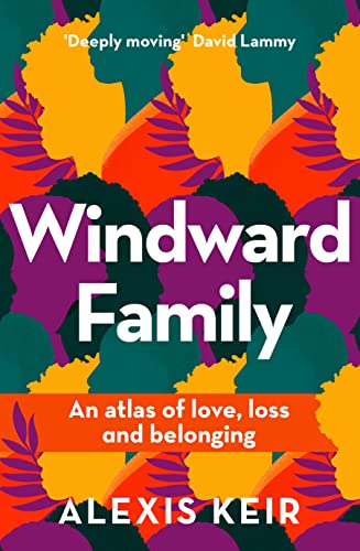 Book cover: "Windward Family" with silhouettes and floral patterns.