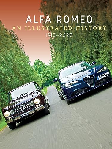 Book cover showing a vintage and a modern Alfa Romeo driving on a road.