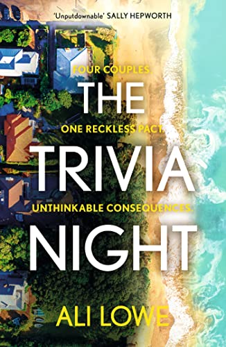Book cover for “The Trivia Night” by Ali Lowe, with abstract beach imagery.