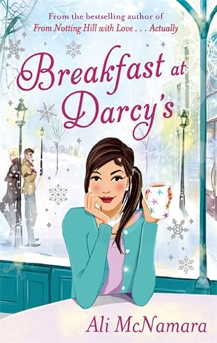 Book cover: “Breakfast at Darcy’s” with illustrated woman and snowy street scene.