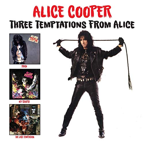 Alice Cooper album cover featuring the artist with a whip and album art.