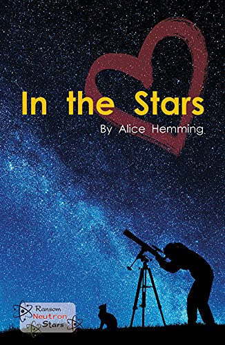 Book cover: starry night, red heart, silhouette of person with telescope.