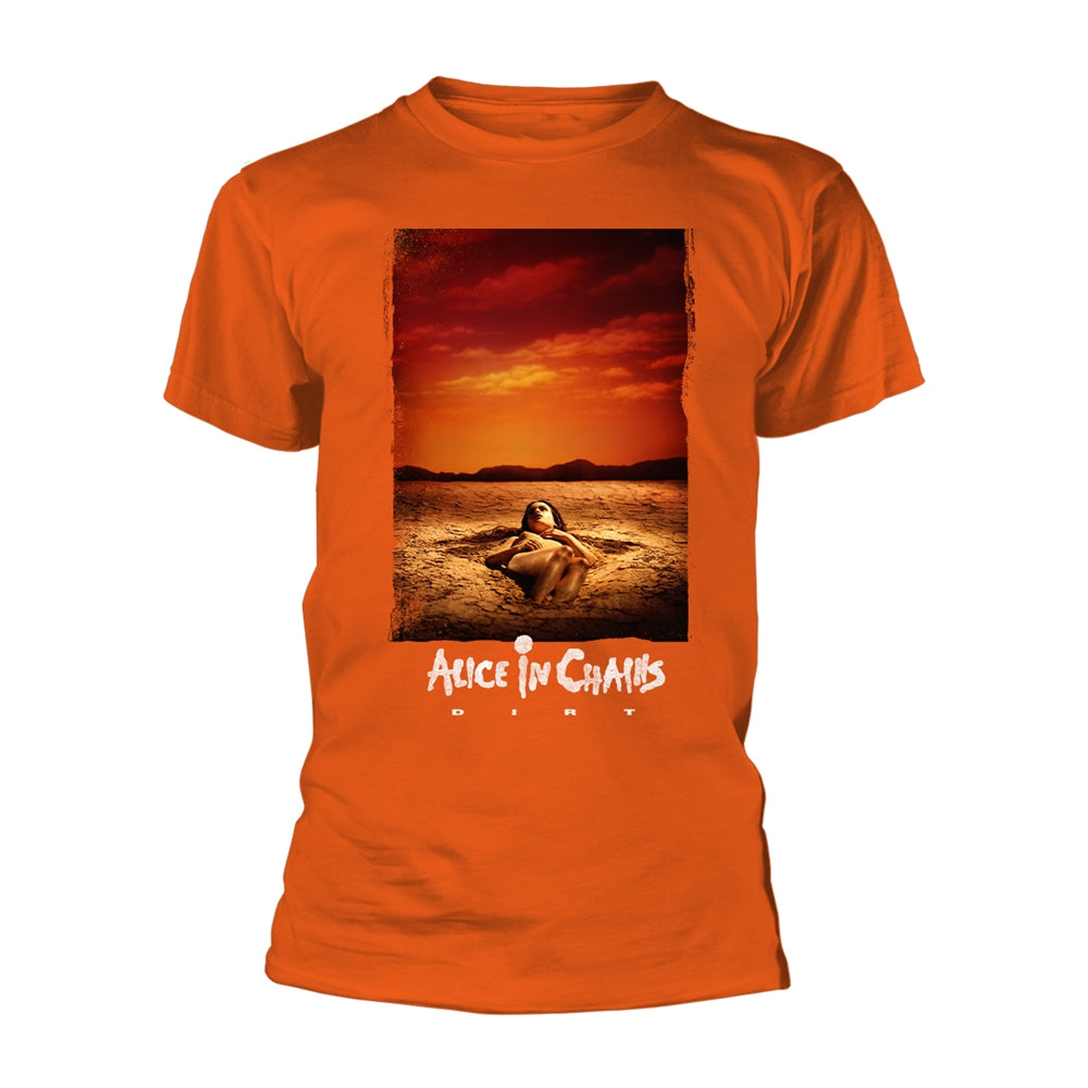 Orange t-shirt with album art for Alice in Chains’ “Dirt.”