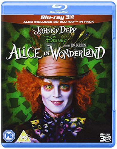 Blu-ray cover for “Alice in Wonderland” featuring Johnny Depp as the Mad Hatter.