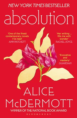Red book cover for "Absolution" by Alice McDermott with floral illustration.