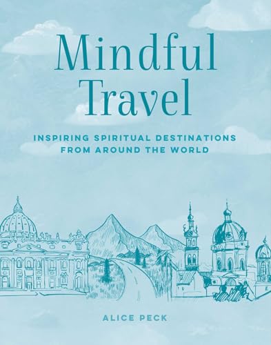 Book cover titled Mindful Travel with a blue background and line drawings of landmarks.