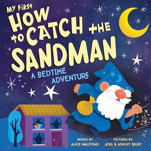 Book cover with Sandman flying past a house under a crescent moon.