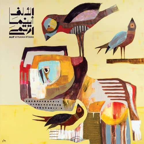 CD cover with colorful, abstract birds and a fragmented face.