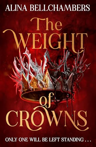 Book cover: dark red background with crowns and ornate branches.
