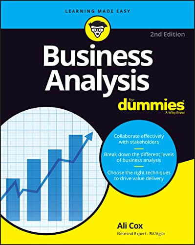 Book cover: "Business Analysis For Dummies, 2nd Edition" with graph illustration.