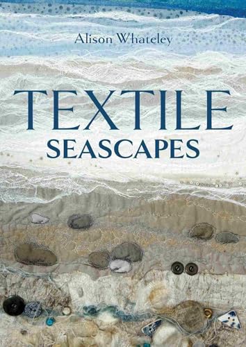 Book cover featuring textile art of a beach with waves, sand, and buttons.