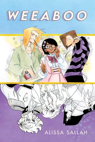 Book cover with three young people and manga-style illustrations below.