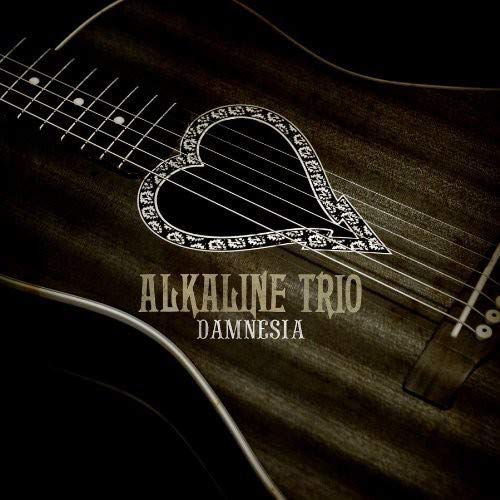 Alkaline Trio's "Damnesia" album cover featuring a guitar and heart design.