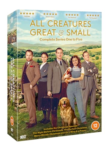 DVD cover for “All Creatures Great & Small” with cast and rural landscape.