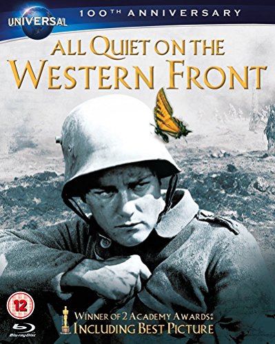 Blu-ray cover for "All Quiet on the Western Front" featuring a soldier.