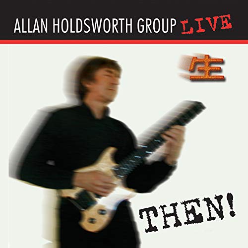 Allan Holdsworth playing guitar with motion blur effect on a white background.