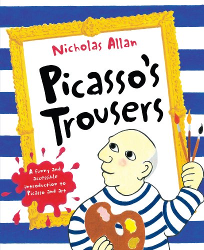 Book cover: "Picasso's Trousers" with a painter and striped background.