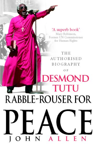 Book cover featuring Desmond Tutu in vibrant purple robes, speaking at a rally.