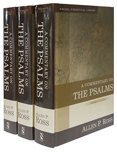 Four dark brown and beige books titled "A Commentary on the Psalms.