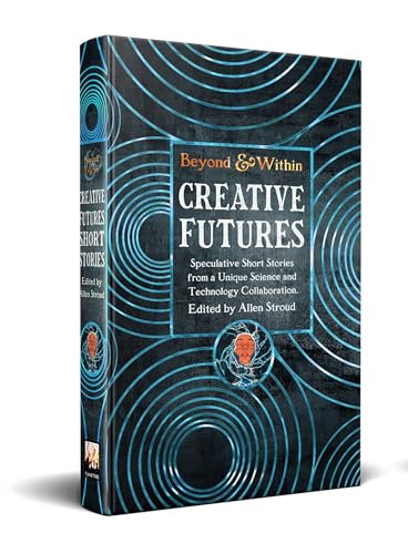 Book cover for Creative Futures featuring blue concentric circles on a dark textured background.