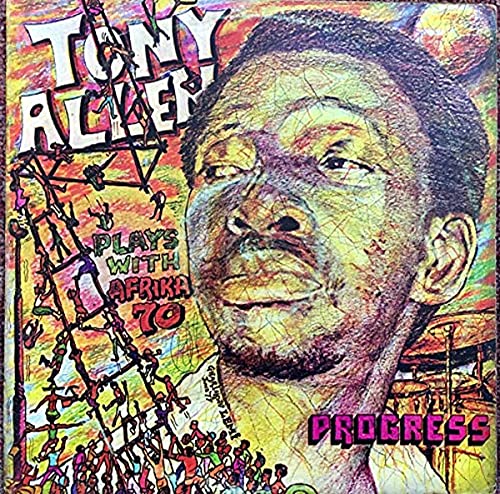 Vinyl record cover featuring Tony Allen’s portrait and colorful abstract art.