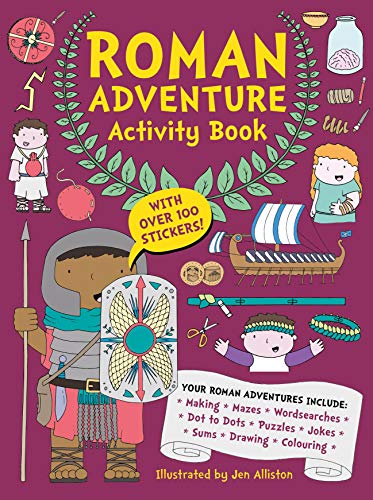 Colorful children’s activity book about ancient Rome with stickers and illustrations.