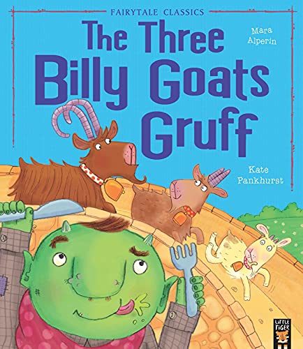 Book cover showing three goats crossing a bridge above a green troll with cutlery.