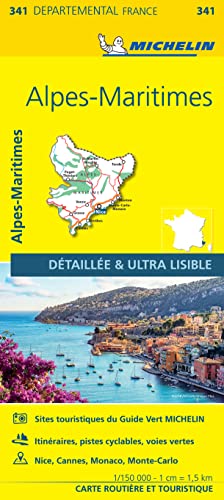 Michelin map of Alpes-Maritimes, France, showing coastline and regional map.