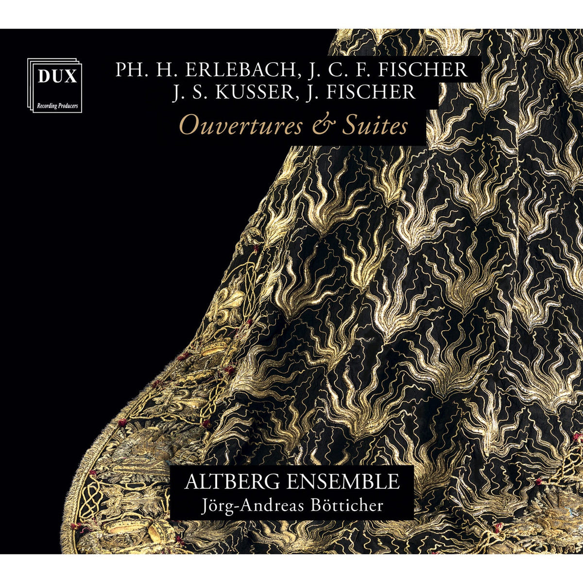 CD cover: gold embroidery detail on black, with text and ensemble name.
