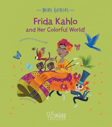 Illustrated book cover featuring Frida Kahlo surrounded by animals and flowers.