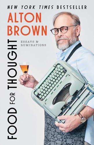 Book cover featuring Alton Brown with a typewriter and drink.