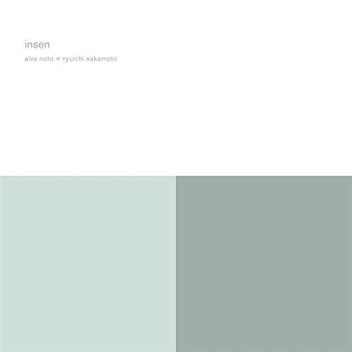 Minimalist album cover with white, pale green, and grey blocks and text in corner.