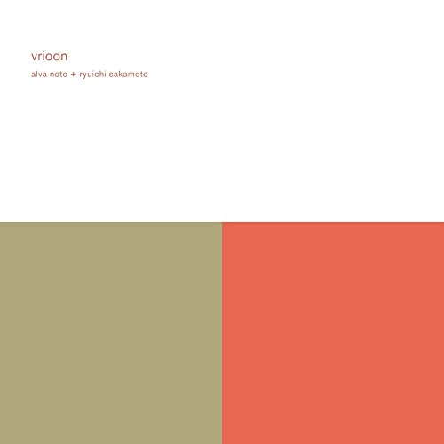 Album cover for "Vrioon" by Alva Noto and Ryuichi Sakamoto, split color blocks.
