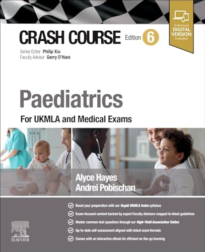 Paediatrics textbook cover with doctors, children, and "Crash Course" title.