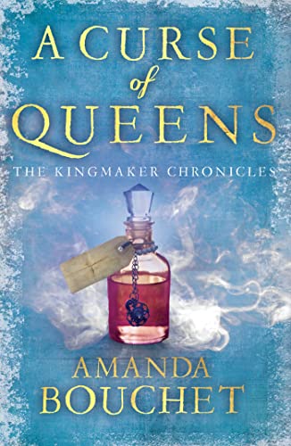 Book cover with title "A Curse of Queens" and a potion bottle.