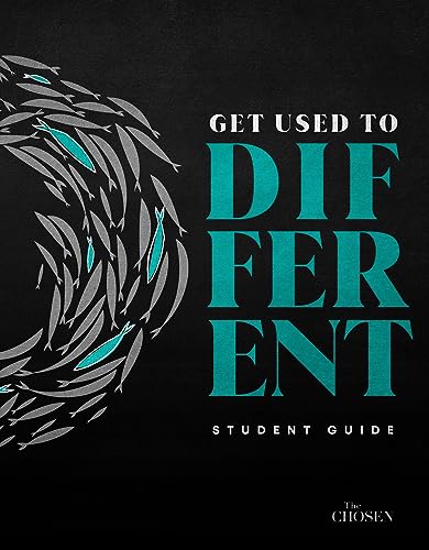 Book cover with teal text reading Get Used to Different and a school of fish.