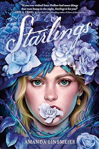 Book cover: woman with flowers and thorns, titled "Starlings".