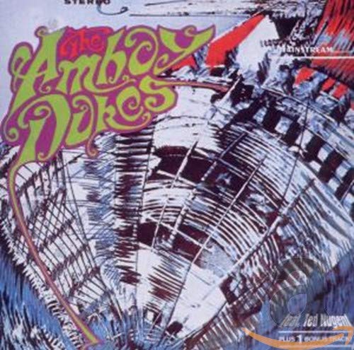 Album cover for The Amboy Dukes featuring stylized text over a black and white illustration.
