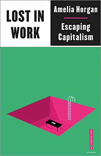 Book cover: "Lost in Work" with a pink, empty room and ladder illustration.