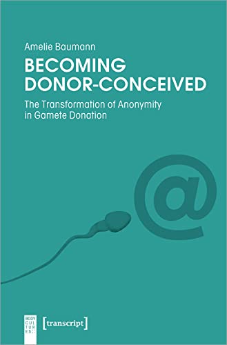 Book cover: “Becoming Donor-Conceived” with sperm cell and @ symbol imagery.