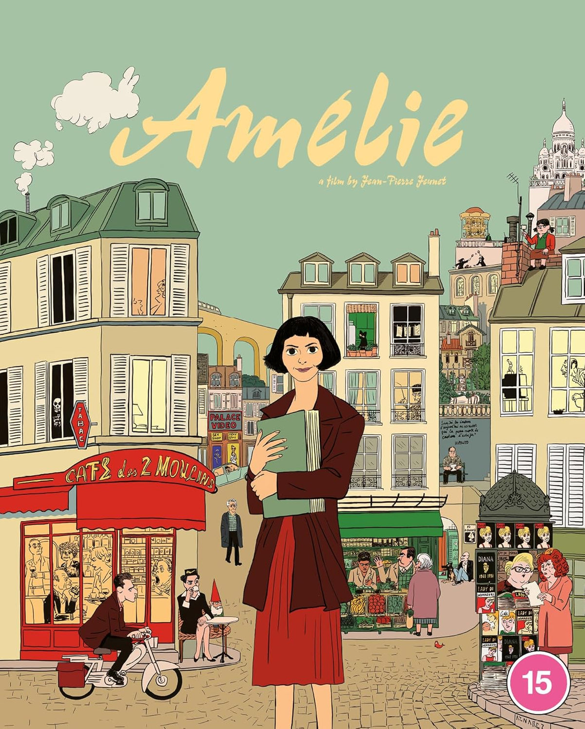 Amélie" Blu-ray cover: illustrated Parisian street scene with a woman in red.
